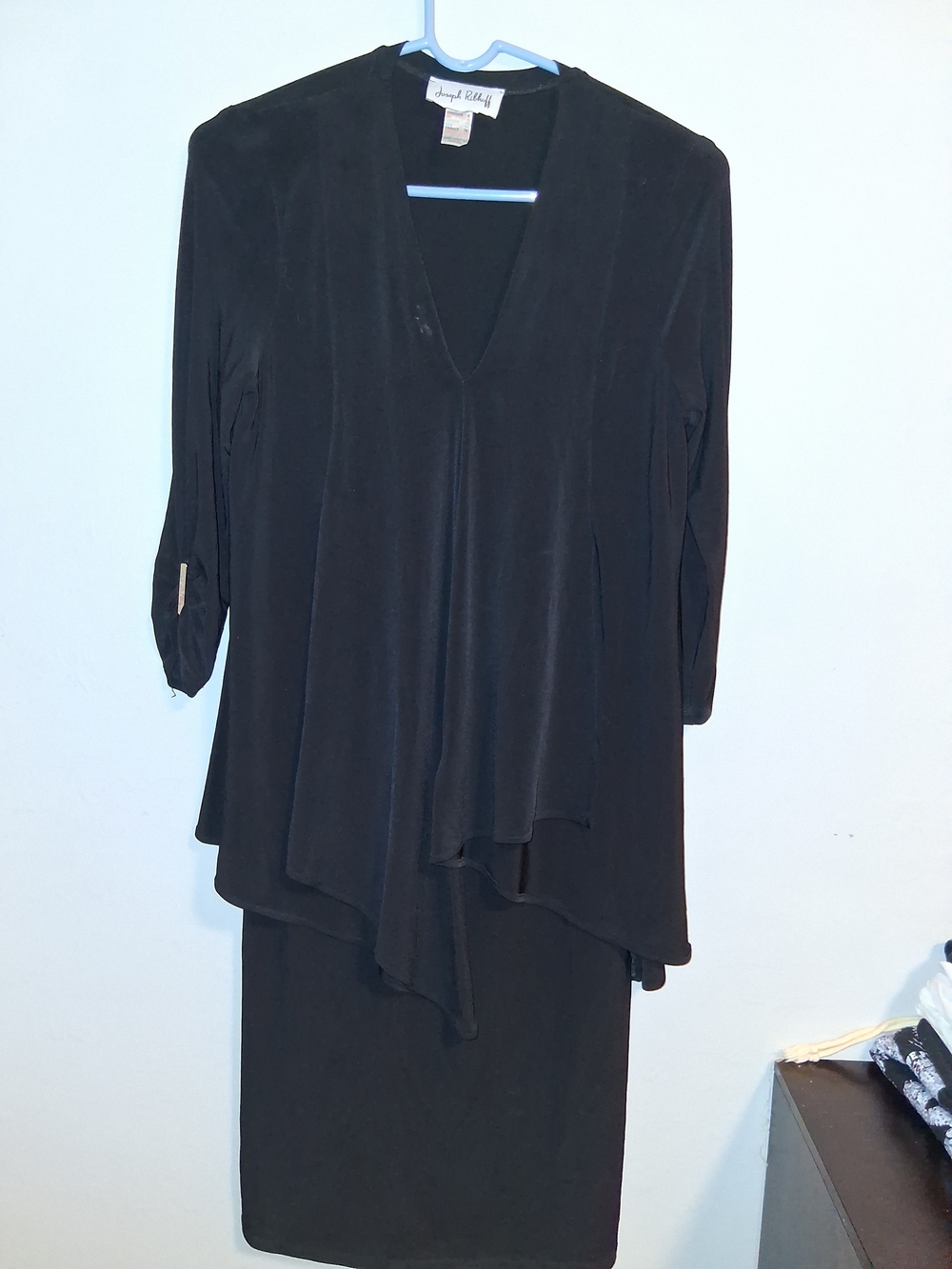 Joseph Ribkoff Black Long-Sleeve Draped Overlay Dress